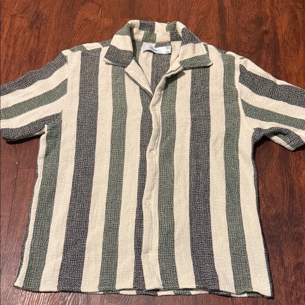 Bershka Checkered Knit Top in Green and Cream